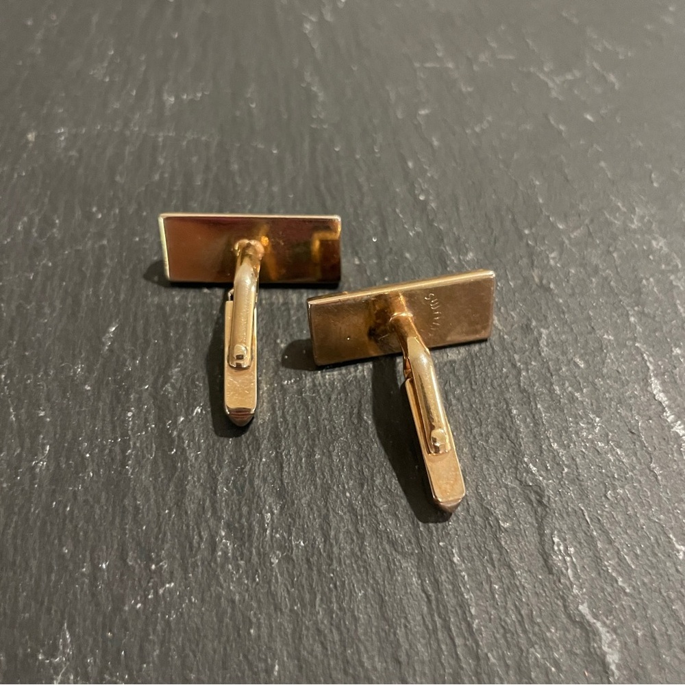Vintage SWANK Gold Tone Cufflinks Brown Leather Inset - Picture 7 of 7